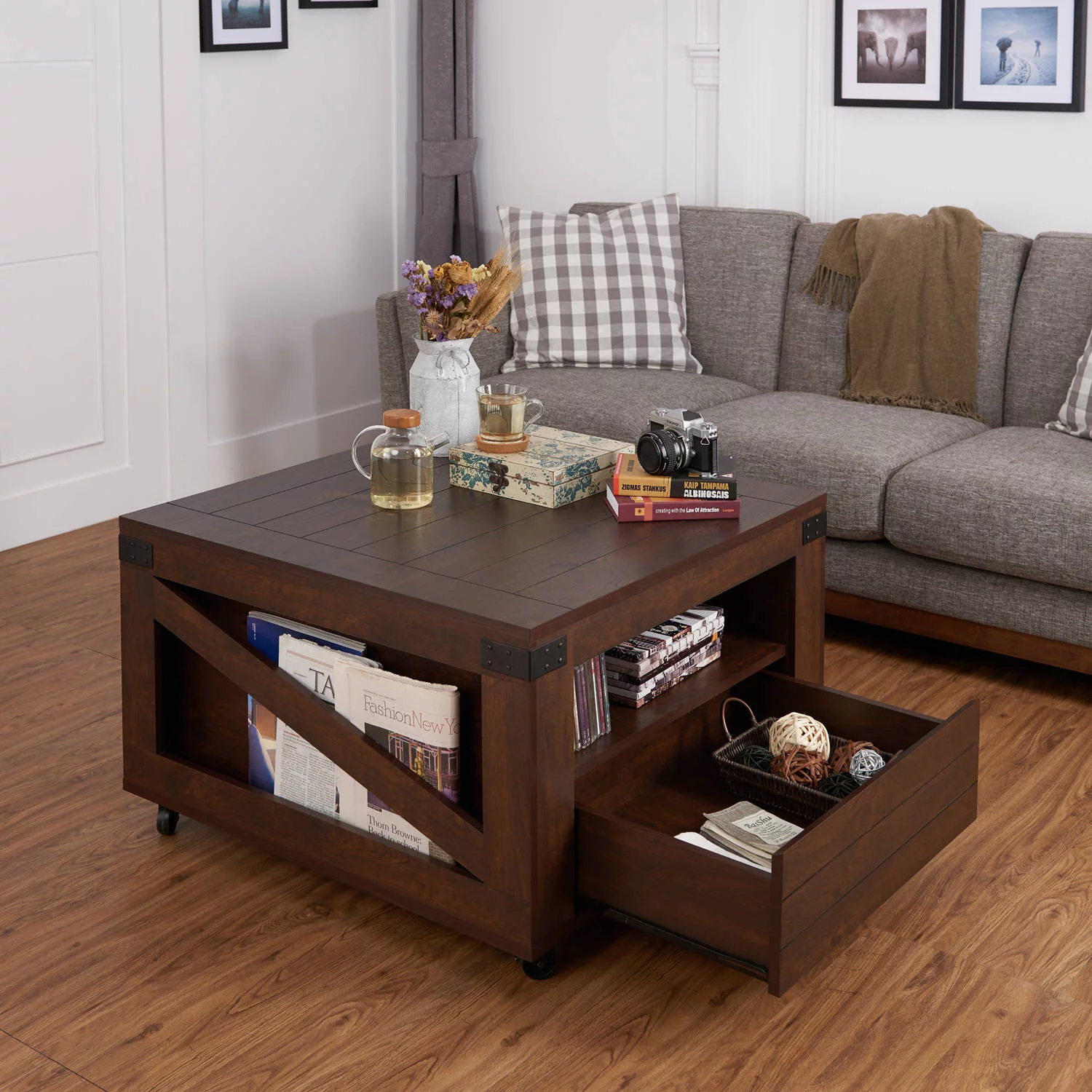 Furniture of America Babel Coffee Table with Casters, Walnut
