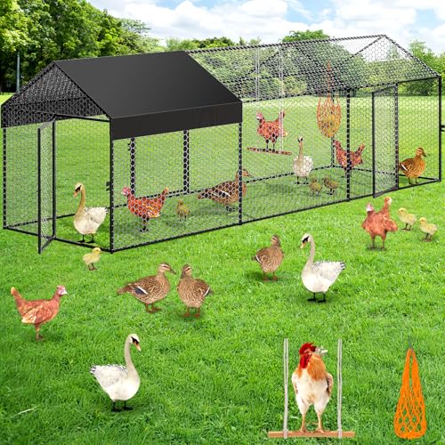 Large Metal Chicken Coop Chicken Run with Cover for 10-12 Chickens 120