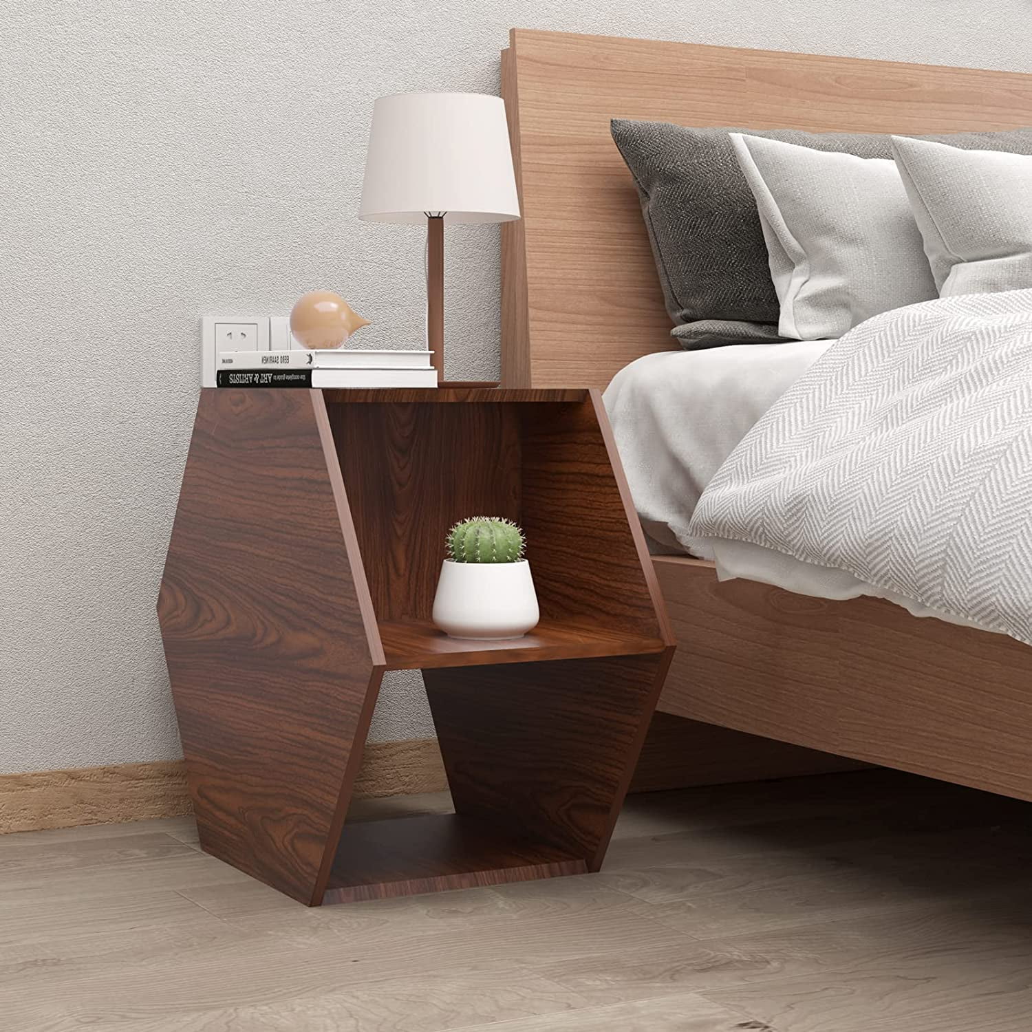 WELLAND Hexagonal Multifunctional Coffee Table, Walnut Finished