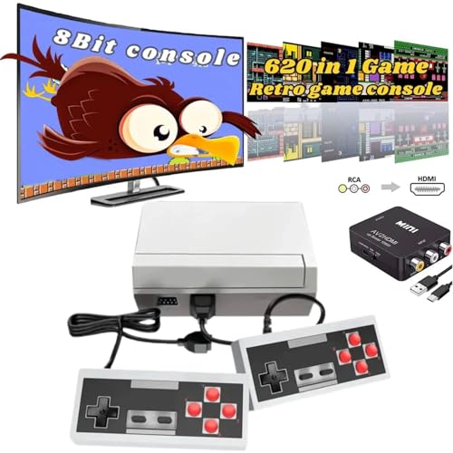 Retro Game Console with 600 Video Games,Classic Mini Game System with Wired Controller,HDMI and AV Output Plug and Play,Retro Toys Gifts Choice for Children and Adults. (White)