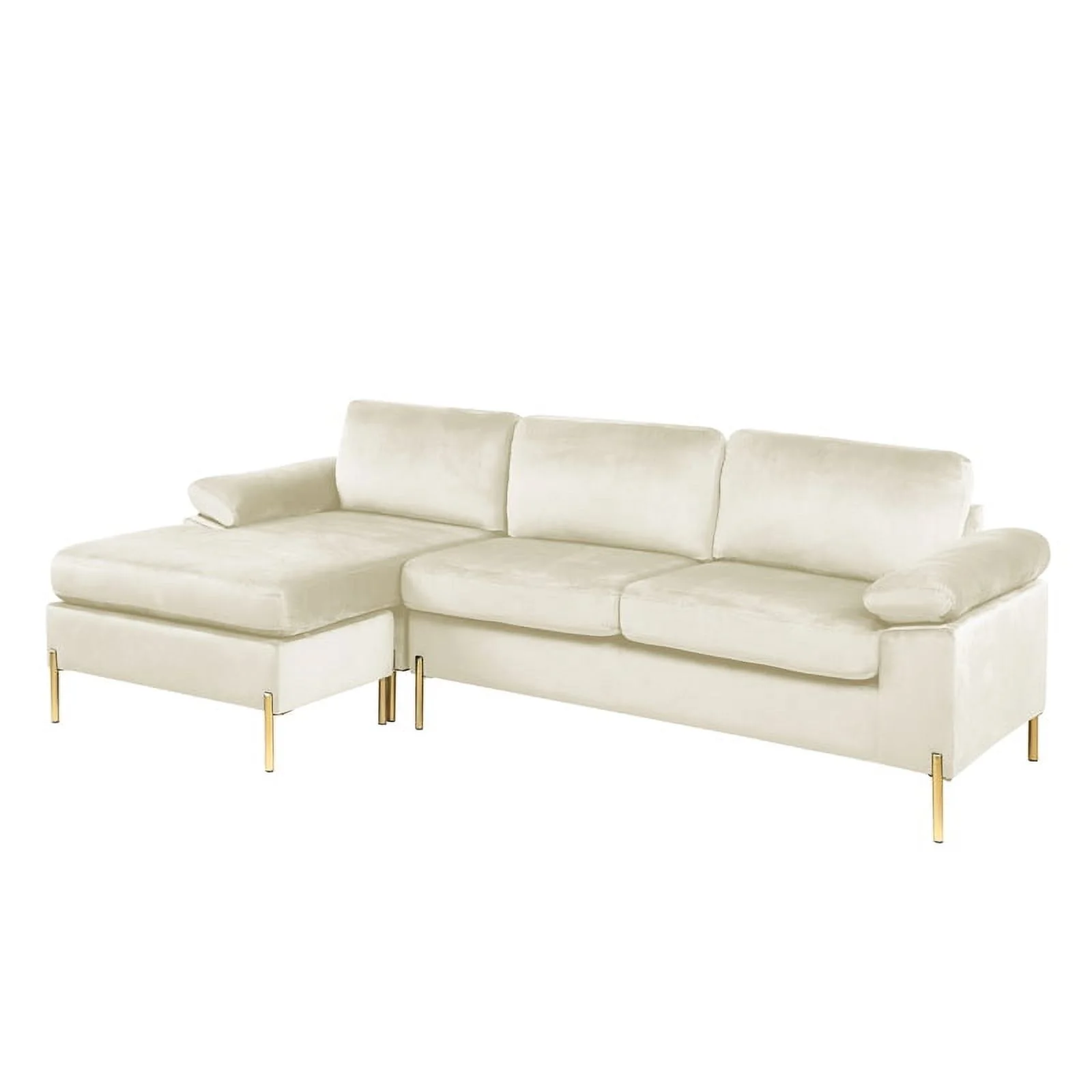 Pemberly Row Modern Velvet Sectional Sofa in Beige/Gold legs