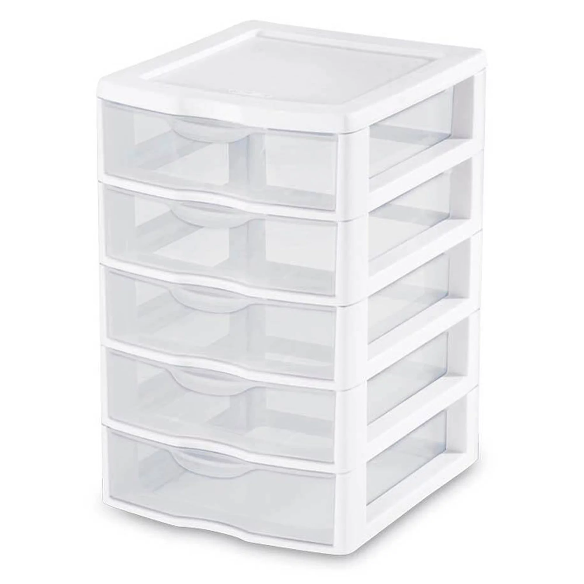 Sterilite Clearview Small Plastic 5 Drawer Desktop Storage System, White, 4 Pack