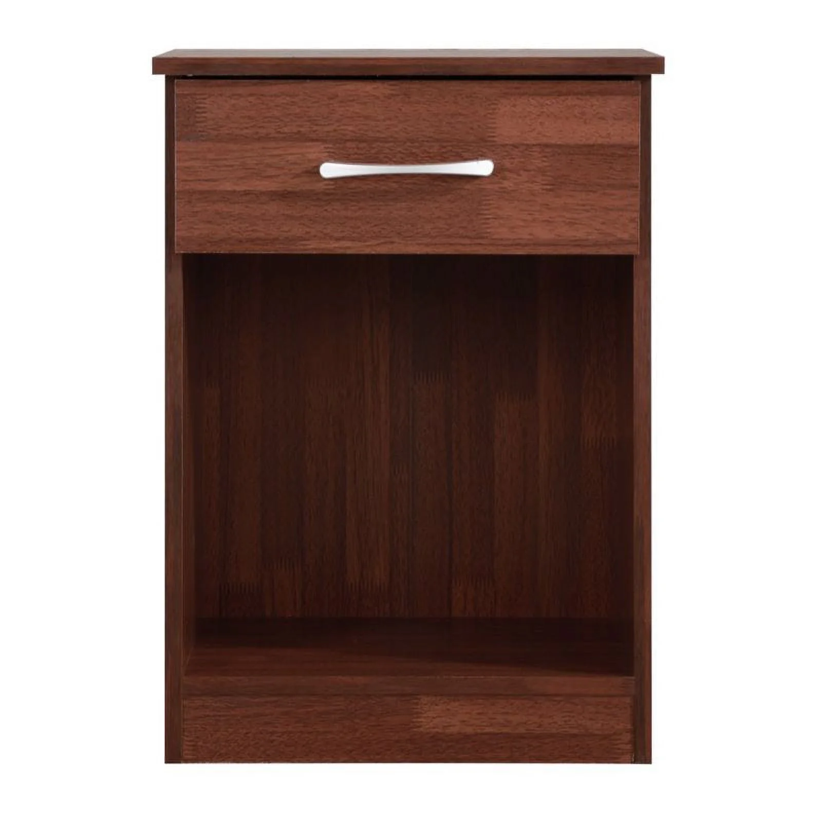 Maklaine Engineered Wood 1 Drawer RTA Nightstand in Cherry Finish