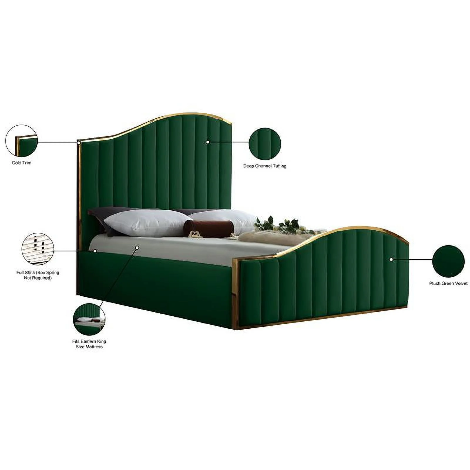 Meridian Furniture Jolie Solid Wood and Velvet King Bed in Green