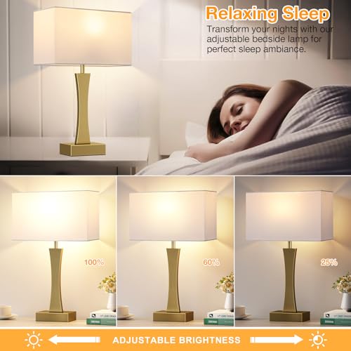 Bedside Lamps for Night Stands - 3 Way Dimmable Table Lamp for Bedroom with USB C+A Ports,Modern Bedside Lamps Set of 2, Touch Lamps for Nightstand Living Room Side Table End Tables(Bulbs Included)