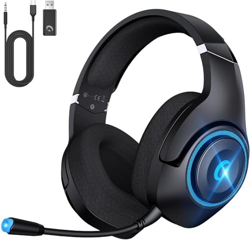 Gaming Headset Wireless for PS5/4, 2.4GHz Gaming Headphones Wireless with Noise Canceling Microphone for Fortnite/FPS Gamers, 40-Hr Battery Gamer Headset for PC, Midnight Blue