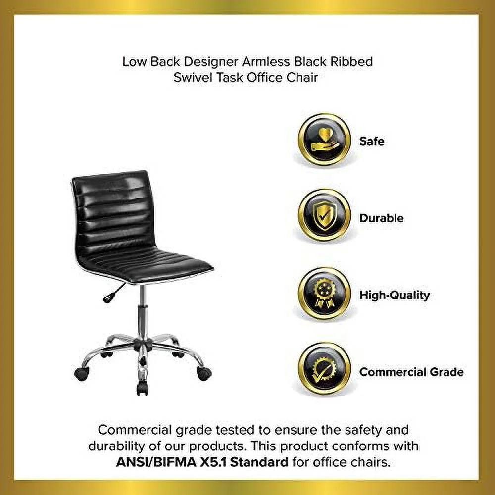 TJUNBOLIFE Low Back Designer Armless White Ribbed Swivel Task Office Chair