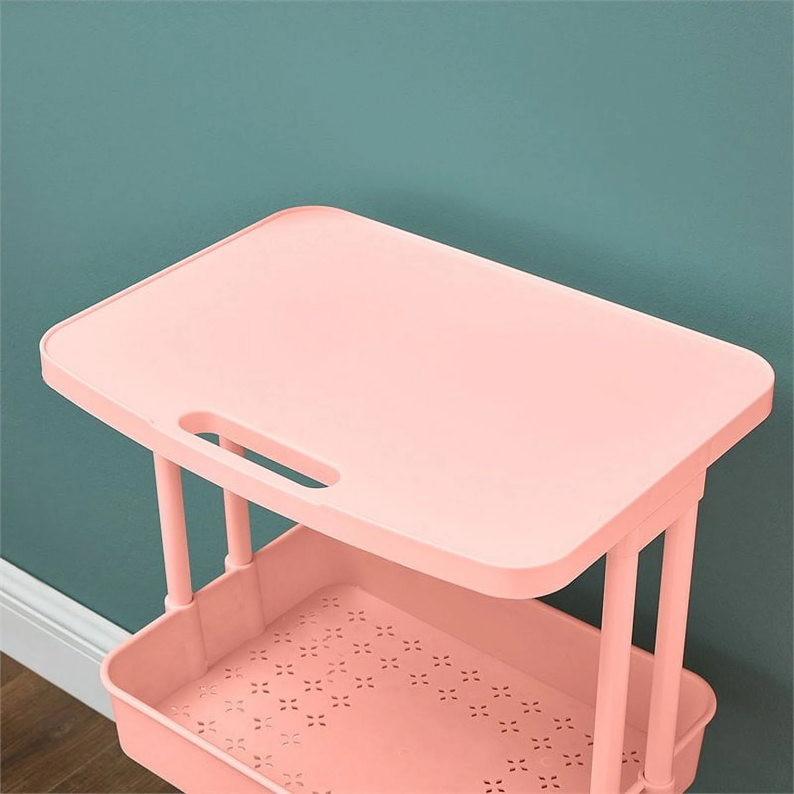 Alexent 2-Tier Storage Trolley Rolling Cart Organizer w Table Top- PINK