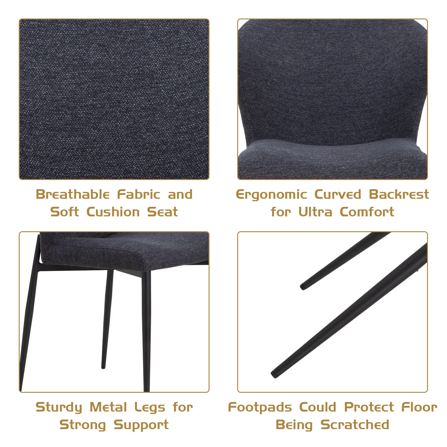 Williamspace Dining Chairs set of 4 Kitchen Chairs Accent Chairs with Metal Legs for Living Room Kitchen,Drak Gray