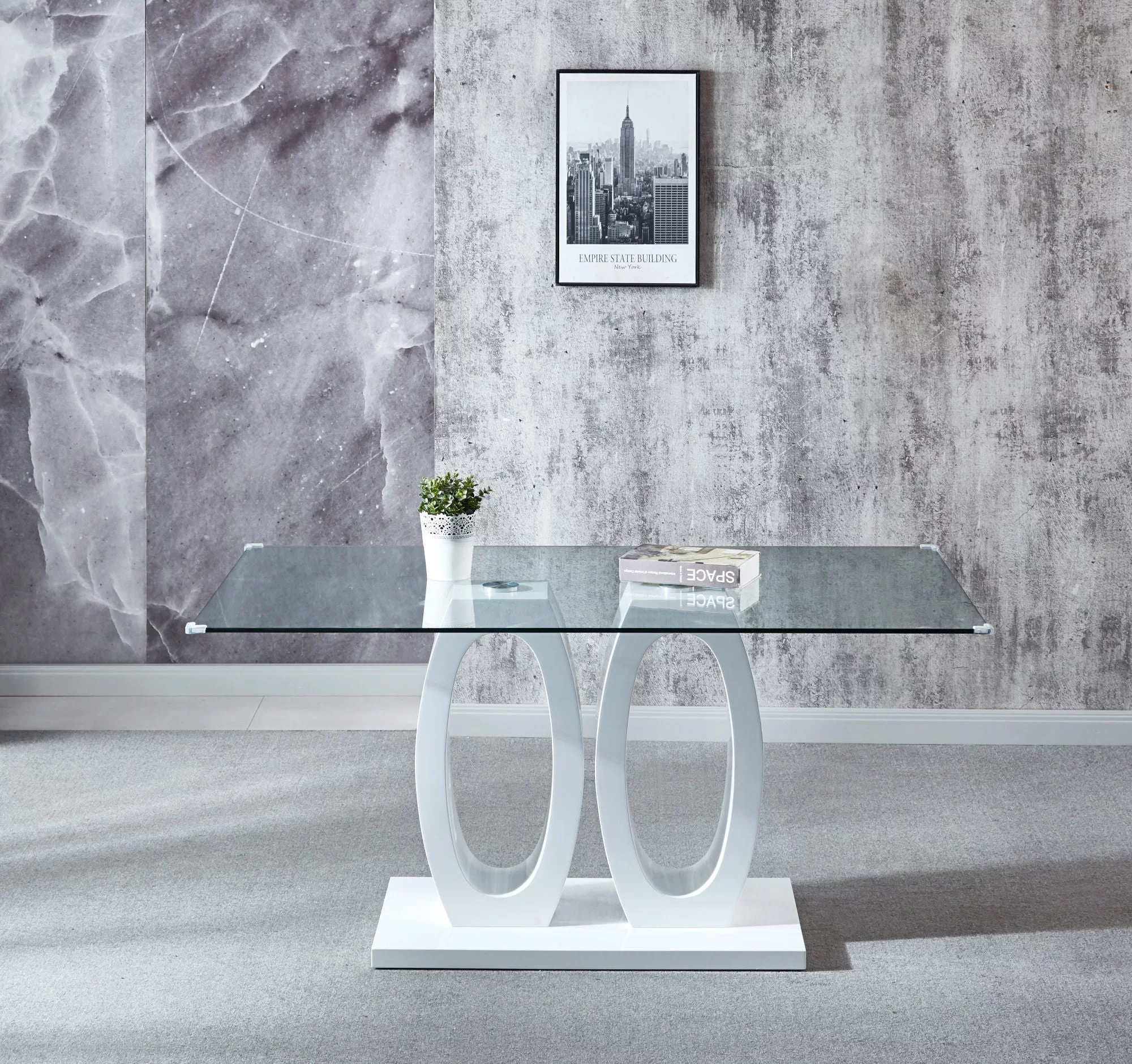 Contemporary Tempered Glass Top Double Pedestal Dining Table;  size 63