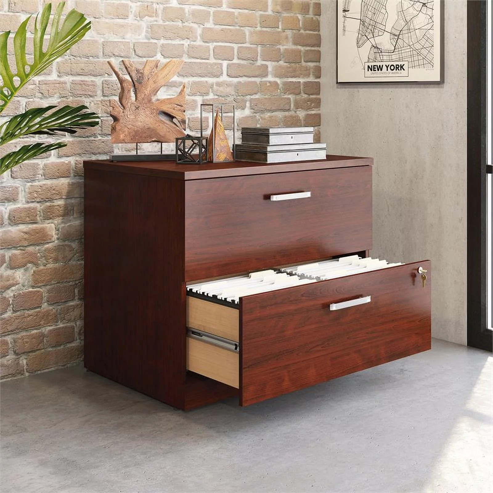 Pemberly Row Engineered Wood Lateral Filing Cabinet in Classic Cherry