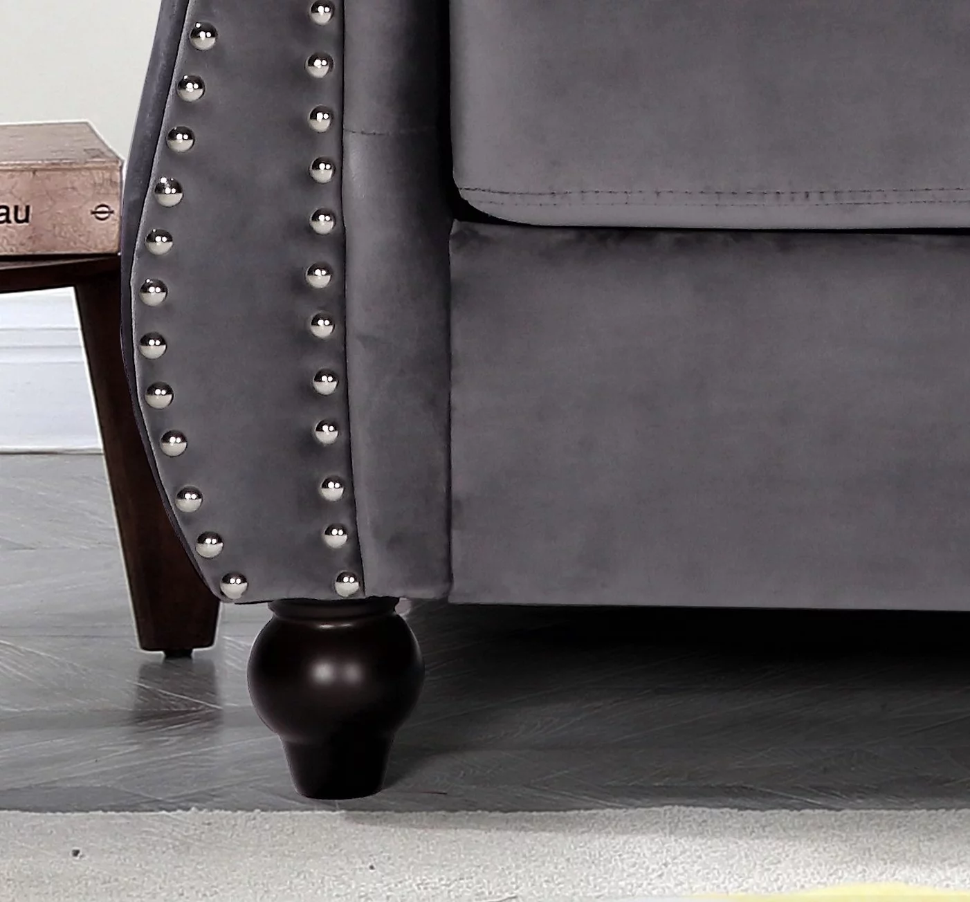 Uspridefurniture Fender 82.6'' Velvet Rolled Arm Sofa -Gray