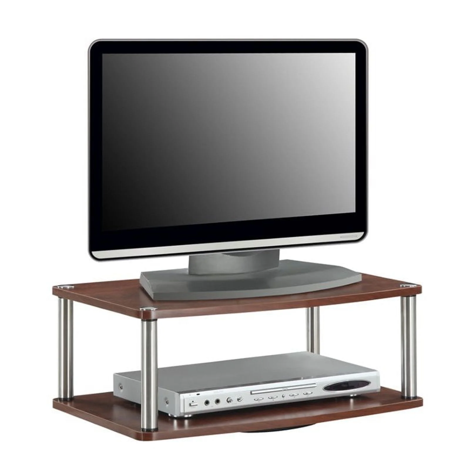 Pemberly Row Mid-Century Two Tier TV Swivel in Cherry Wood Finish