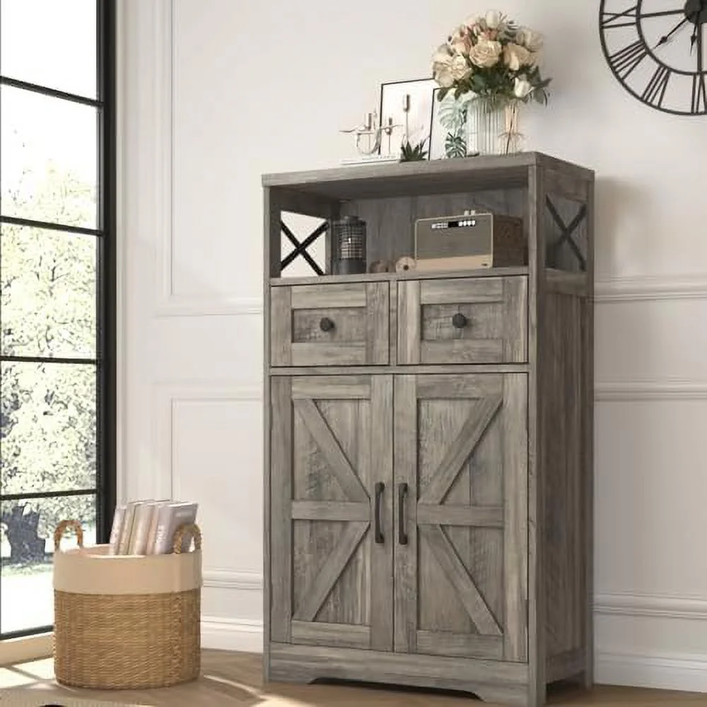 HJZUINIUNIU Farmhouse  Cabinet with Drawers and   Freestanding Kitchen Pantry  Cabinet  Floor  Cabinet Hutch Cupboard for Kitchen  Living Room  Home Office  Rustic Grey