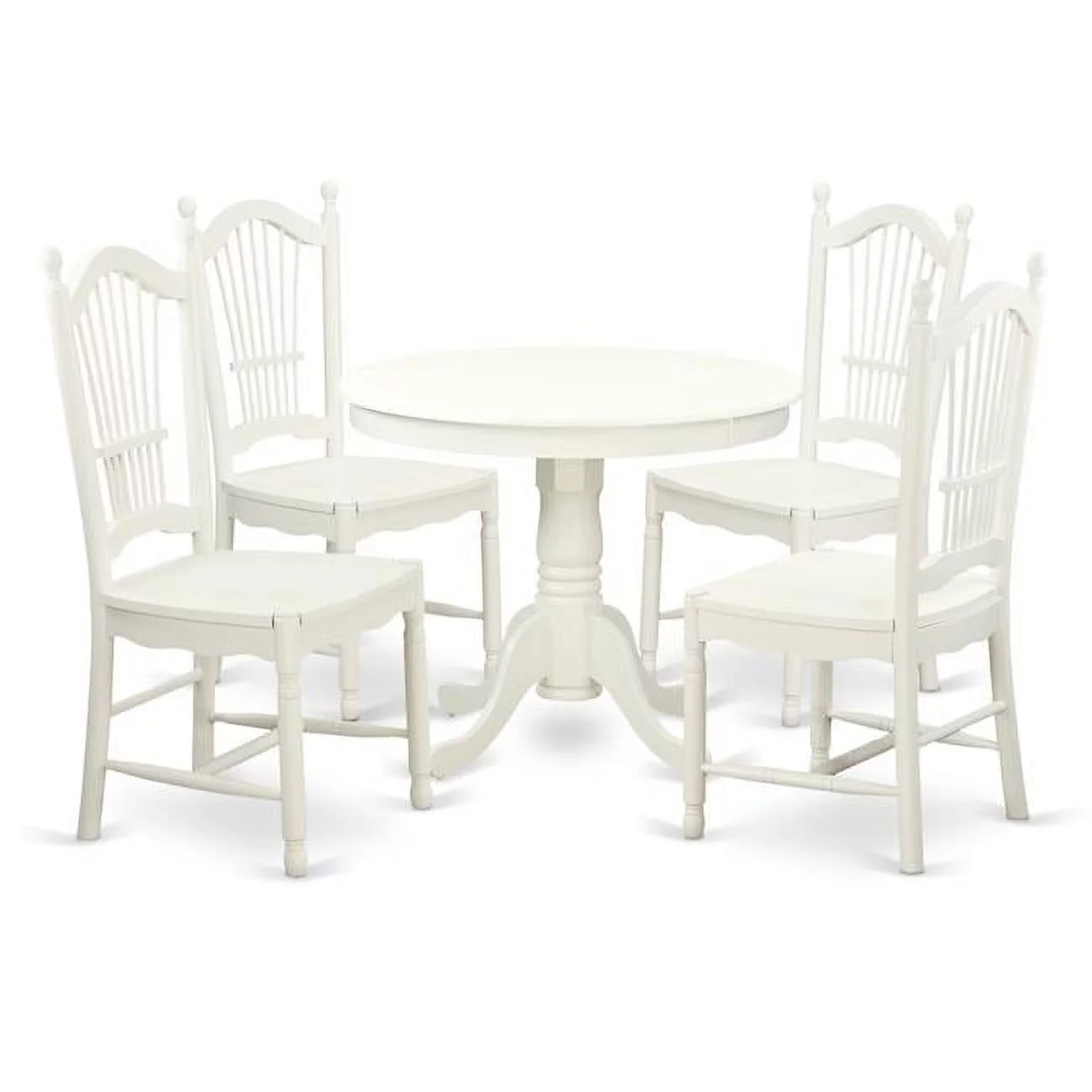 Dining Set - One Round Small Table & Four Chairs with Wood Seats - 36 in. - 5 Piece