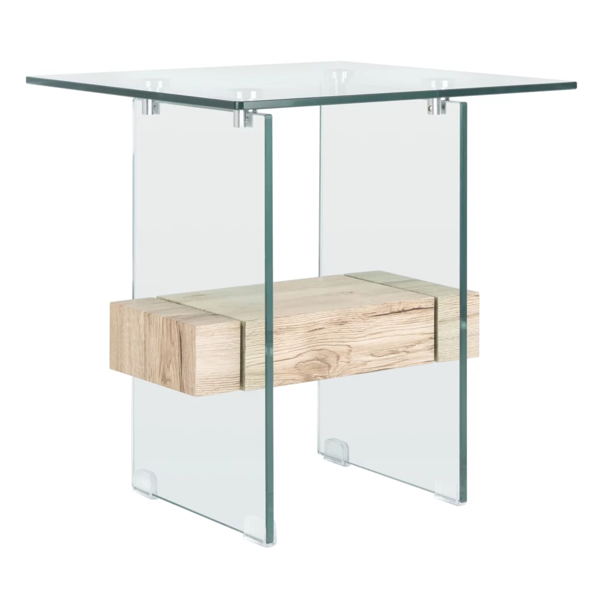 SAFAVIEH Kayley Modern 2-Tier Glass Accent Table, Natural