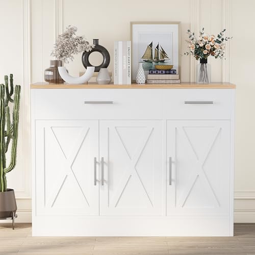 Shintenchi Modern Farmhouse Sideboard Buffet Cabinet with Storage with 3 Doors,42