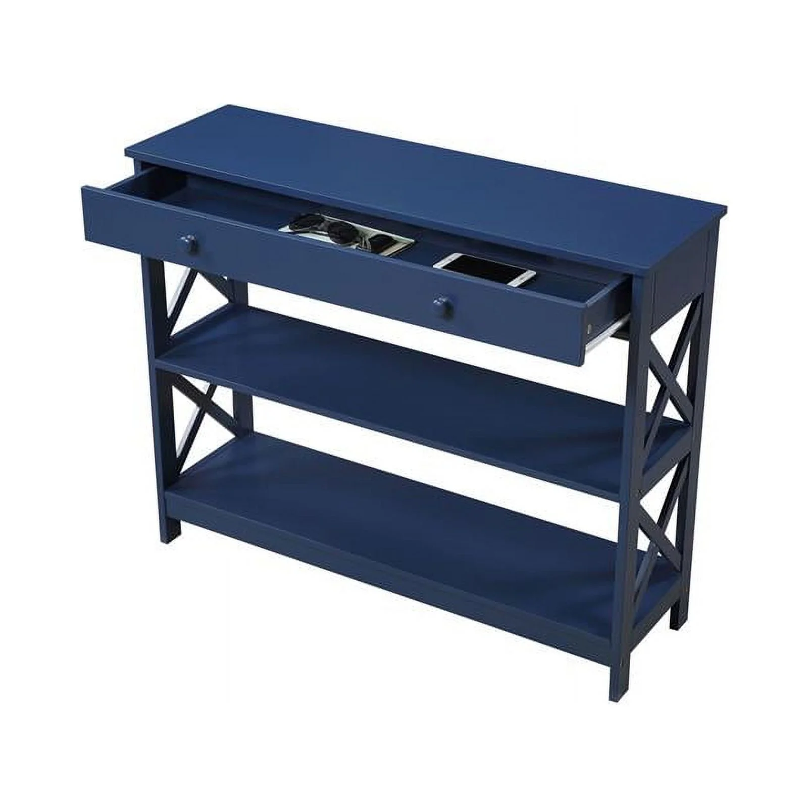 Pemberly Row Transitional One-Drawer Console Table in Cobalt Blue Wood Finish