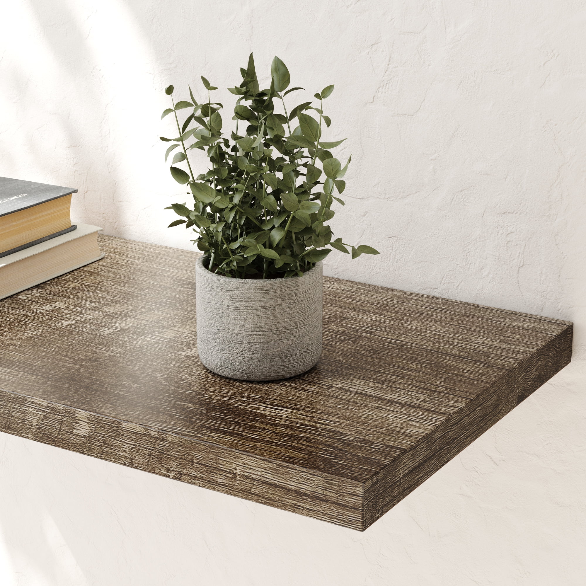 JPND 30 inch Wooden Floating Wall Shelf with Invisible Brackets Set of 2, for Bedroom/Bathroom/Living Room and Kitchen Storage,Rustic Gray