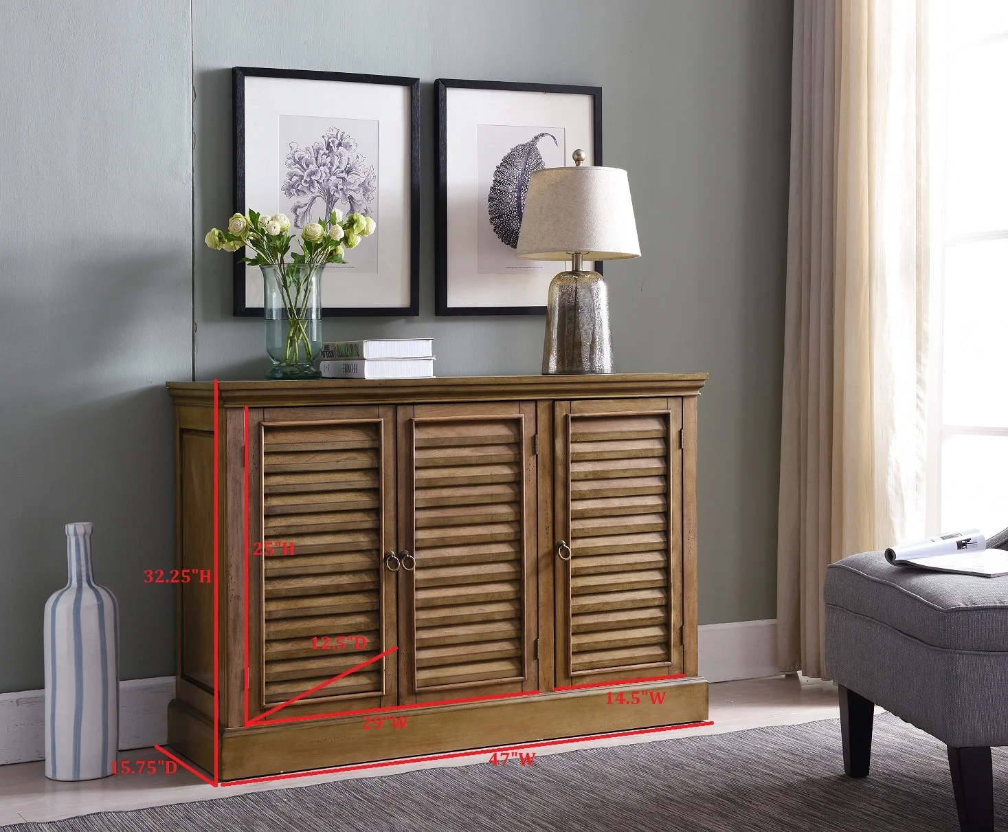 Kings Brand Furniture Antique Rustic Wood Buffet Sideboard Console Table with Spacious Storage, Brown