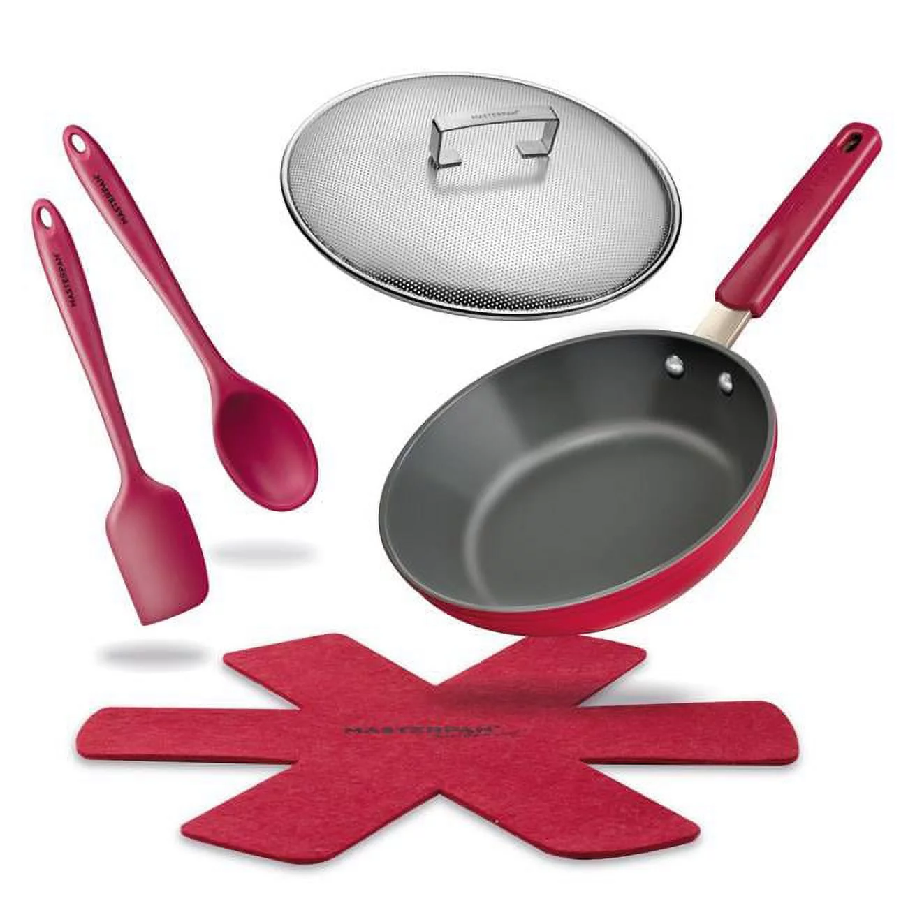 Masterpan MP-157 9.5 in. Stovetop Oven Fry Pan & Skillet with Heat-In Steam-Out Lid, Beet