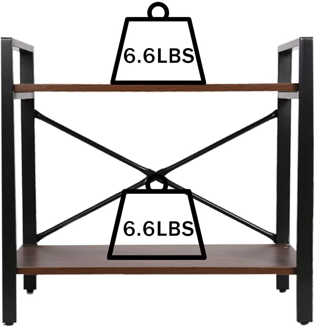 YSSOA Small Bookshelf, 2-Tier Modern Wood Bookcase, Small Kitchen Storage Rack, Shelf Unit with Metal Frame, Ash Grey