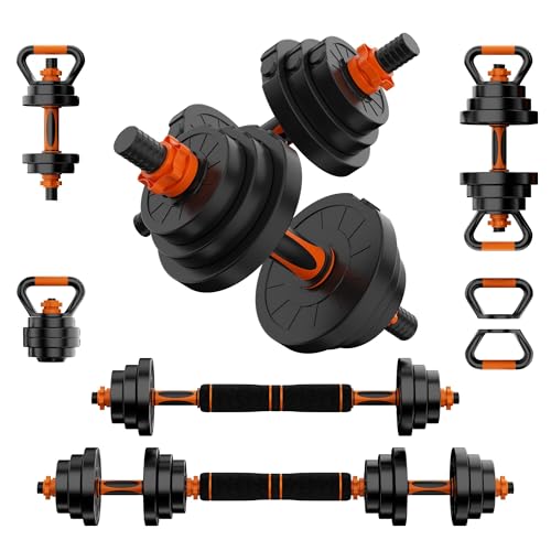 VTORY Adjustable Dumbbell Set, 30/50/70/90lbs Free Weights Dumbbells Set, 4 in1 Dumbbell Barbell Kettlebell Push-Up Stand Weight Set, Dual-Lock Safety Grip, Ergonomic Design, Weight Set for Home Gym, Set of 2