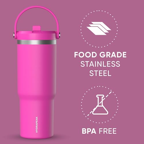 Hydrapeak Nomad 24 oz Tumbler with Handle and Straw Lid, Leakproof, Double Insulated, 24oz Cup Stainless Steel (Blush)