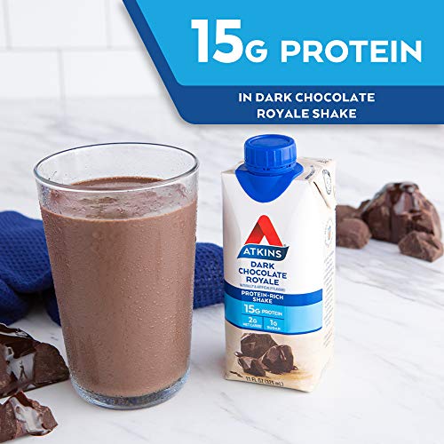 Atkins Creamy Milk Chocolate PLUS Protein Shake, 30g Protein, 7g Fiber, 2g Net Carb, 1g Sugar, Keto Friendly, Low Carb, High Protein Drink, 12 Count