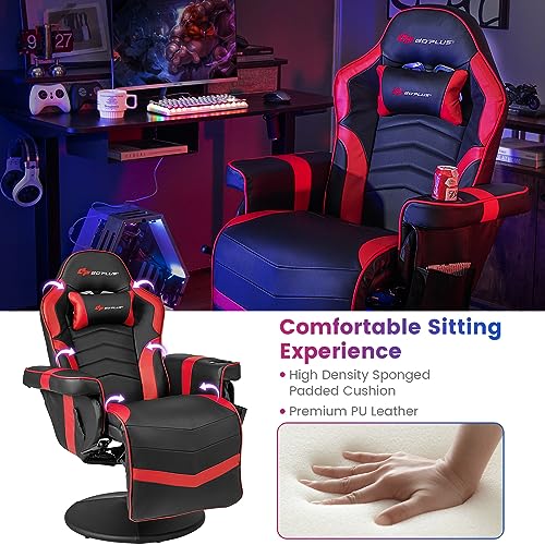 Goplus Massage Gaming Chair, Racing Style Gaming Recliner w/Adjustable Backrest and Footrest, Ergonomic High Back PU Leather Computer Office Chair Swivel Game Chair w/Cup Holder and Side Pouch