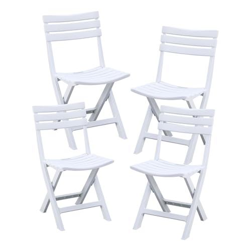 BOOSDEN Folding Plastic Chairs 4 Pack, Foldable Patio Stackable Chairs with Backrest for Outdoor Indoor Dining Party Wedding Event White