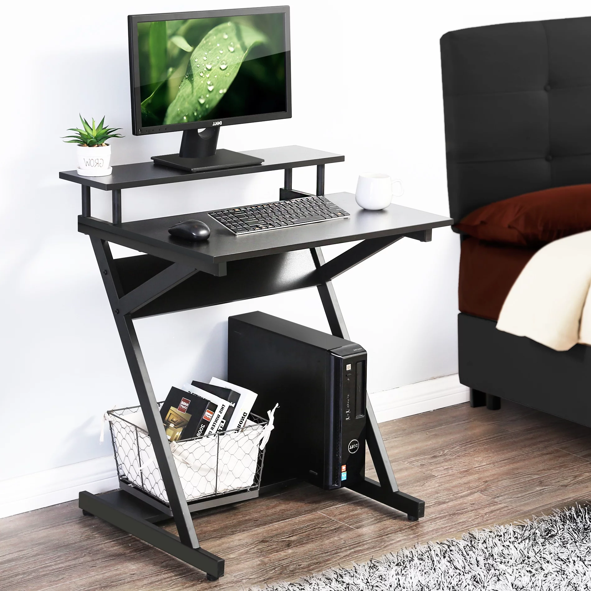 Computer Desk for Small Space, 27-Inch Study  Desk with Monitor Shelf