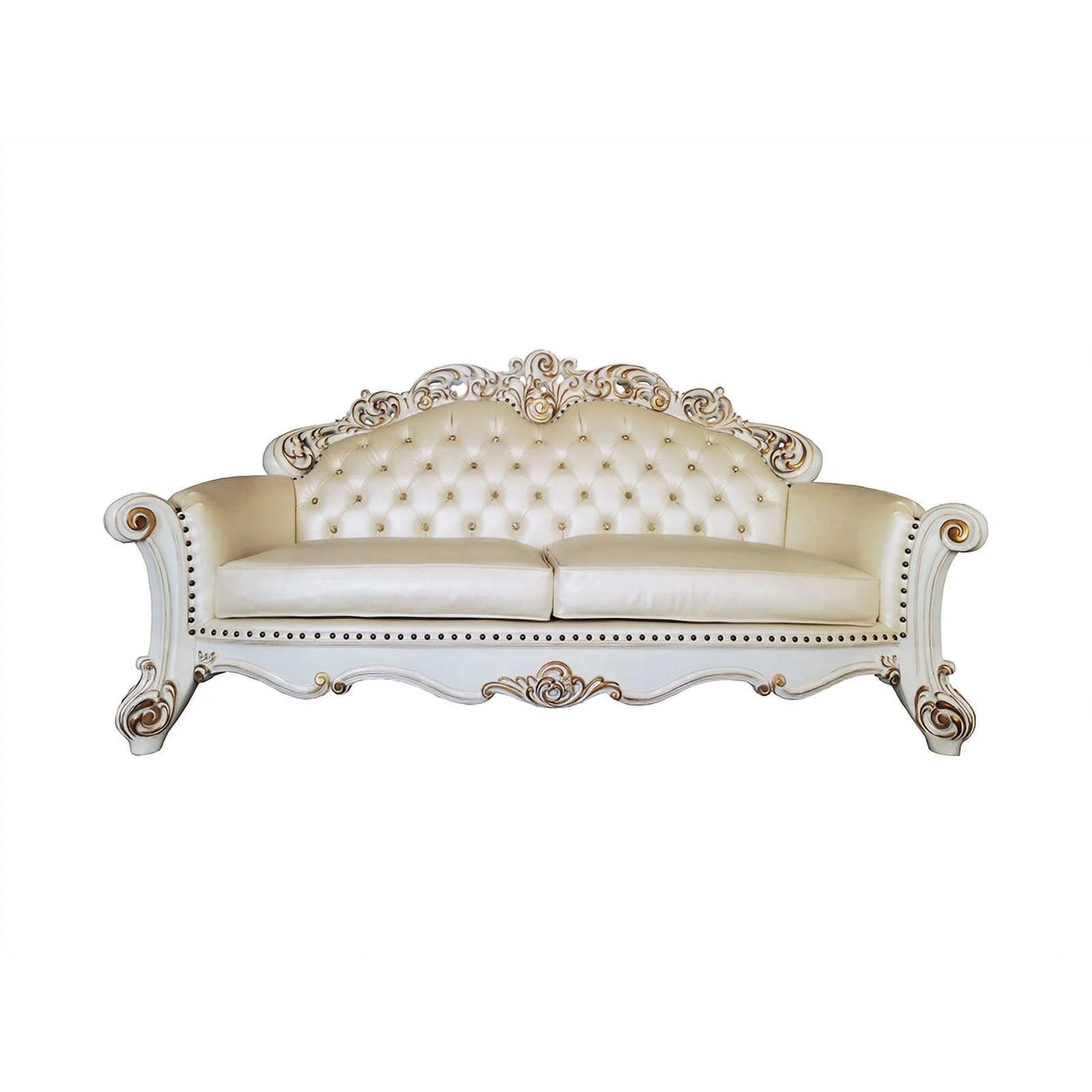 ACME Vendome Sofa with 5 Pillows in Champagne PU & Antique Pearl Finsih
