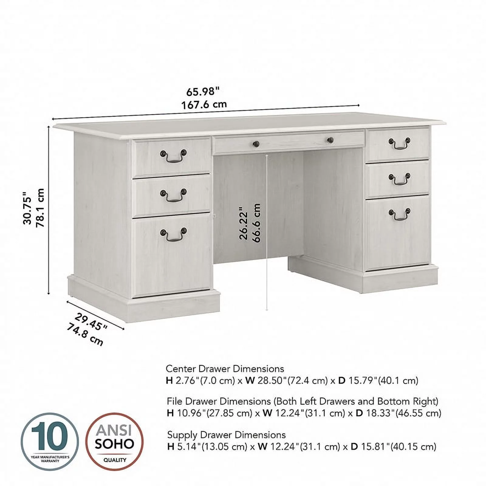Scranton & Co Furniture Traditional Wood Executive Desk with Drawers in White