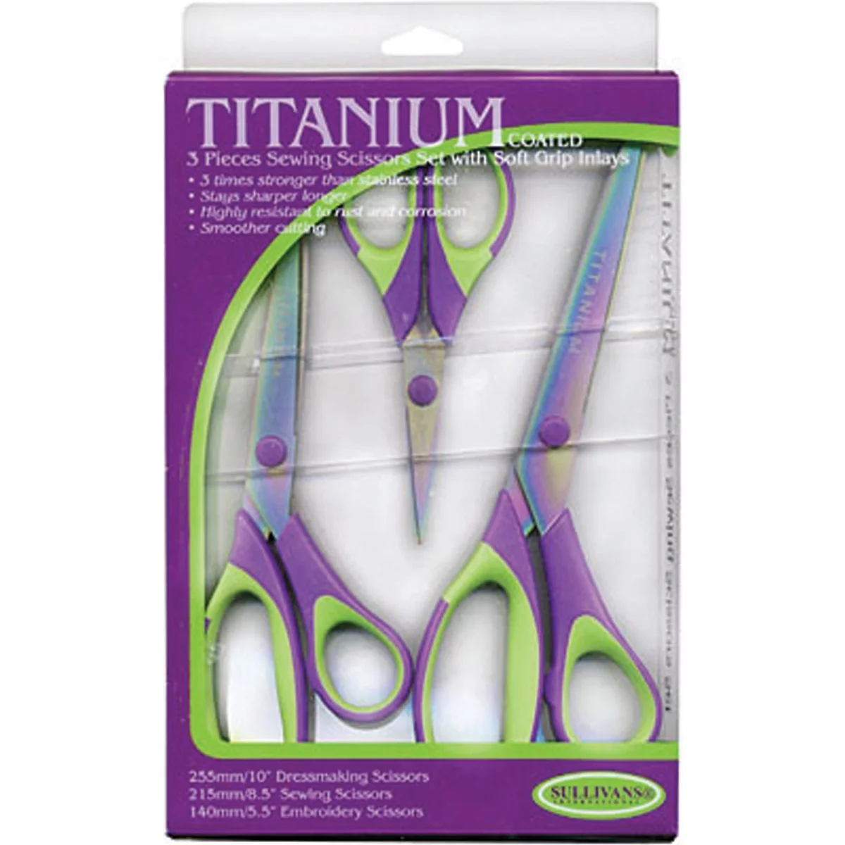 Sullivans Titanium Scissors 3/Pkg Purple/Green