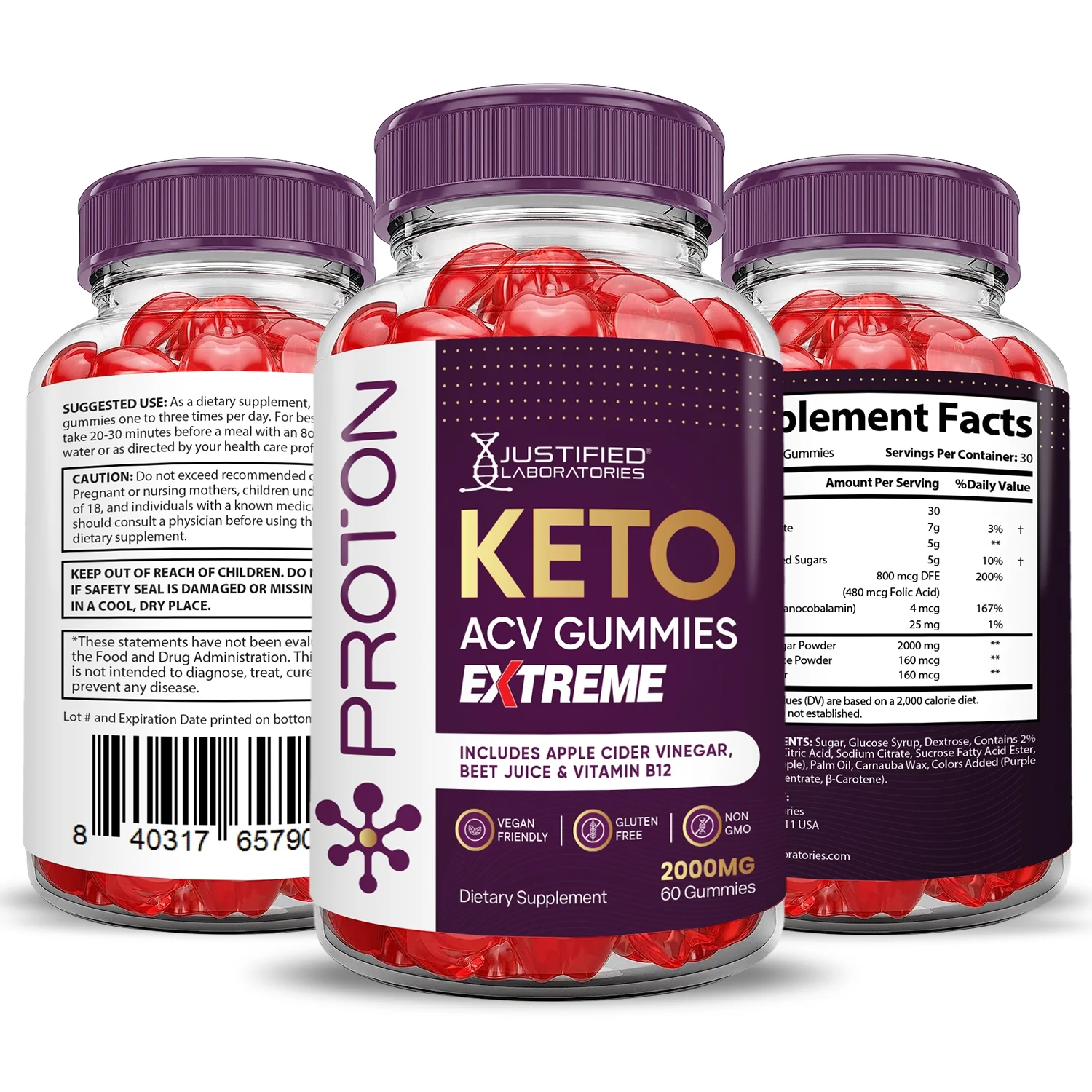(3 Pack) Proton Keto Extreme ACV Gummies 2000mg Dietary Supplement 180 Gummys