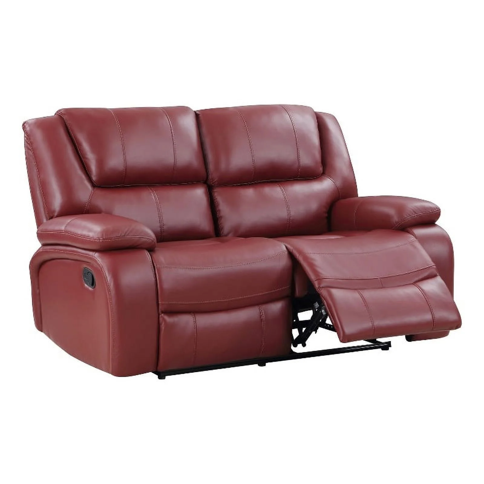 Coaster Upholstered Transitional Faux Leather Motion Loveseat in Red