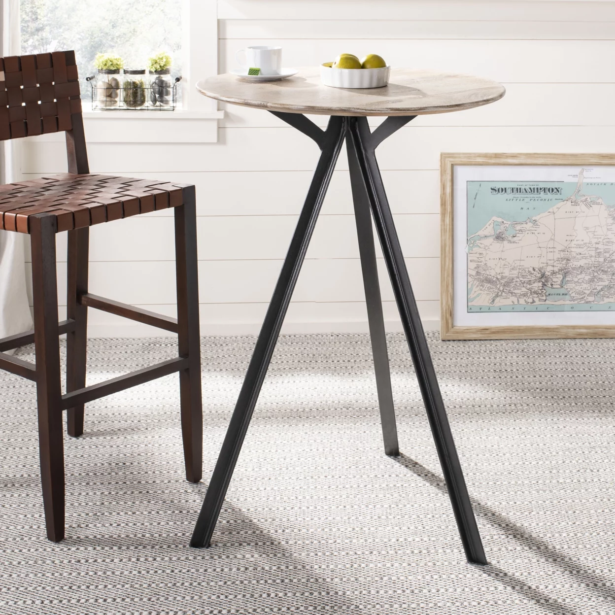 SAFAVIEH Axel Tripod Mid-Century Round Pub Table, Grey Wash/Black