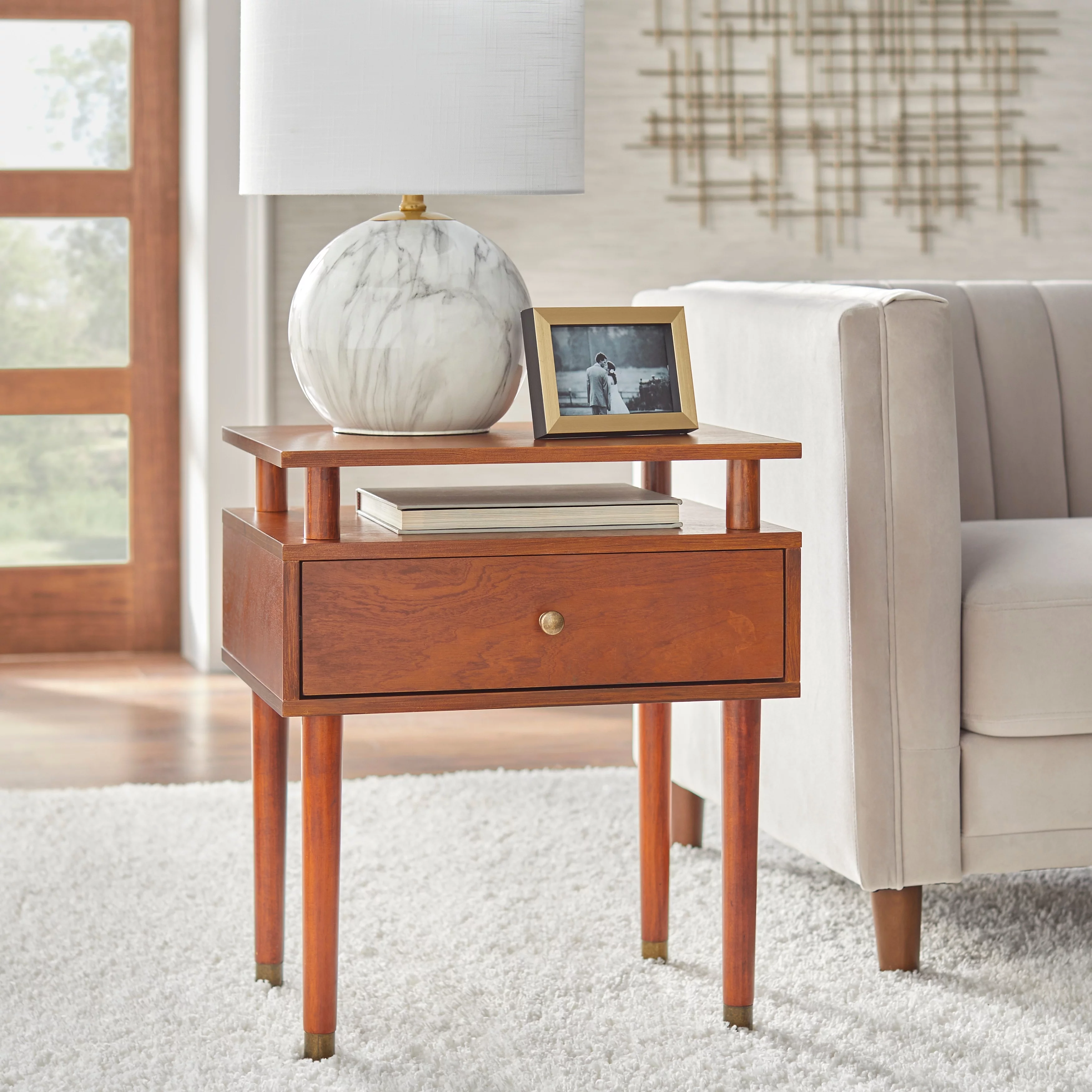 Simple Living  Margo One Drawer Side Table Walnut Stained