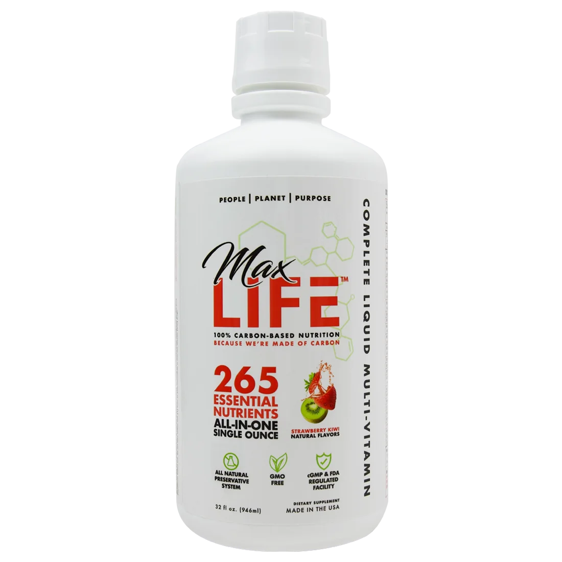 MAXLIFE – MaxLIFE Complete Organic Liquid Multi Vitamin, Carbon Based, 265 Essential Nutrients, Vitamin A, C, D, E, Biotin, Magnesium, Zinc, Non GMO, Made in the USA (32 oz., Strawberry Kiwi)
