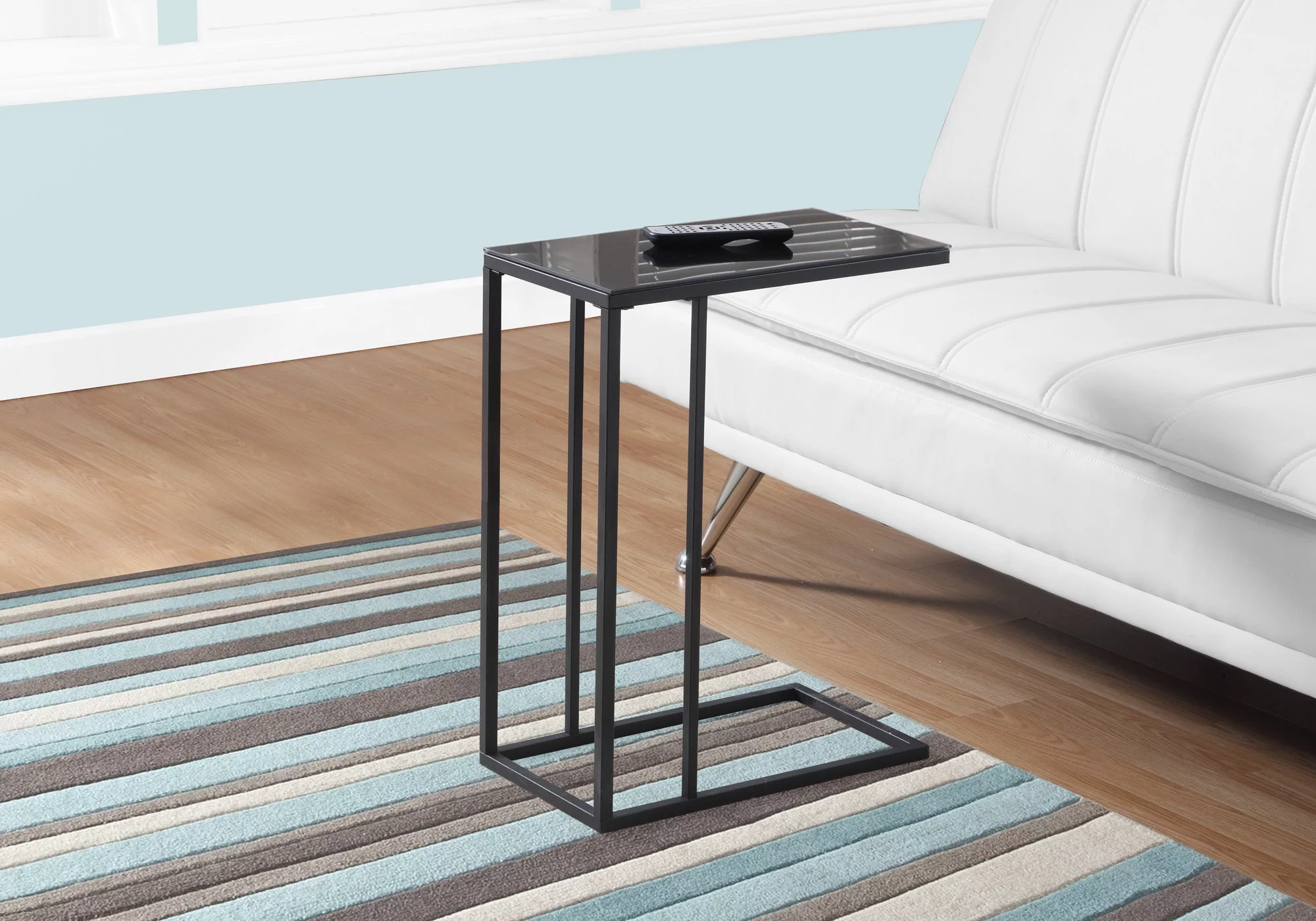 Monarch Specialties Accent Table, C-shaped, End, Side, Snack, Bedroom, Black Tempered Glass