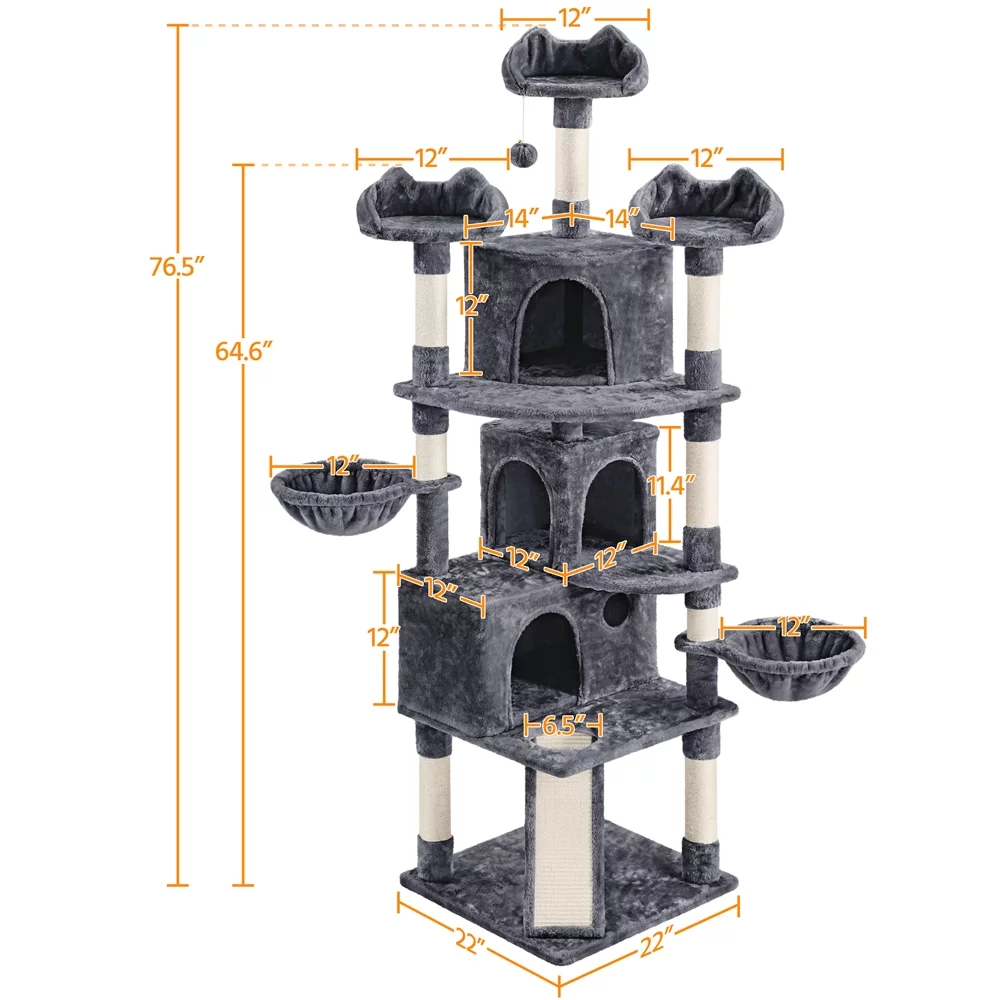 Yaheetech 76.5-inch Cat Tree Cat Tower with Condos, Dark Gray