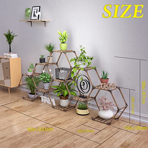 Tikea Plant Stand Indoor Hexagonal Plant Stand for Multiple Plants Indoor Outdoor Large Wooden Plant Shelf Creative DIY 6 Tiered Flowers Stand Rack for Living Room Balcony Patio Window