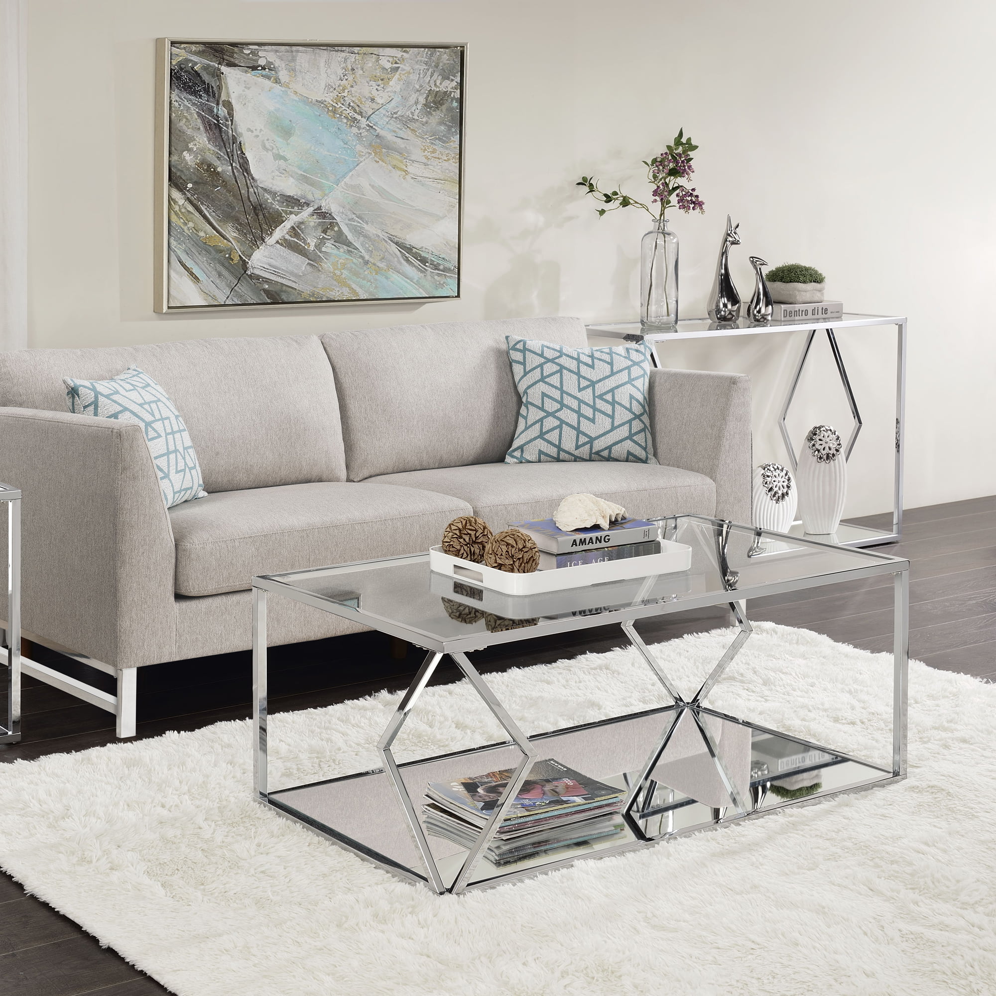 ACME Virtue Glass Top Rectangular Coffee Table in Clear and Chrome