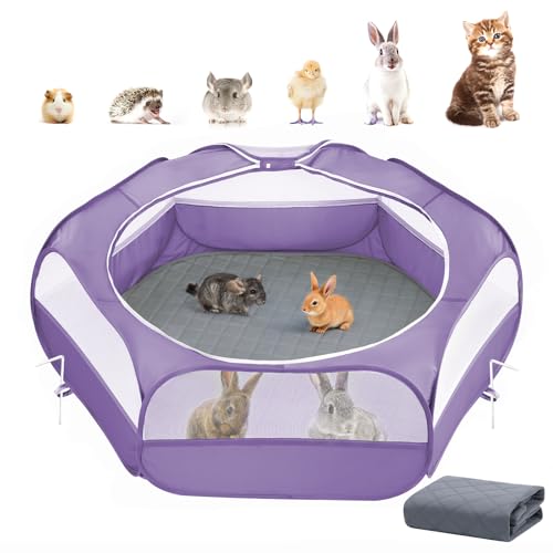 Pawaboo Small Animals Playpen, Waterproof Small Pet Cage Tent with Zippered Cover, Portable Outdoor Yard Fence with 3 Metal Rod for Chick/Kitten/Puppy/Guinea Pig/Rabbits/Hamster/Chinchillas,Green