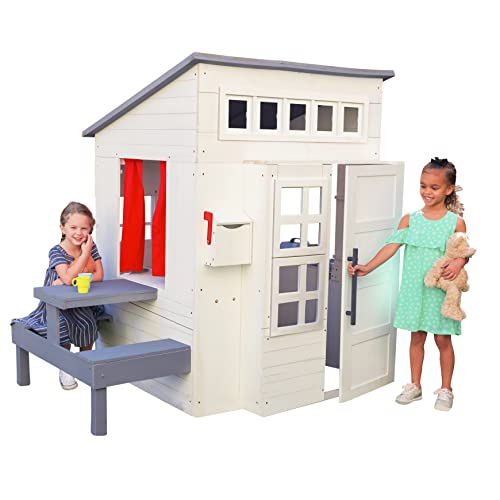KidKraft Modern Outdoor Wooden Playhouse with Picnic Table, Mailbox and Outdoor Grill ,Gift for Ages 3+