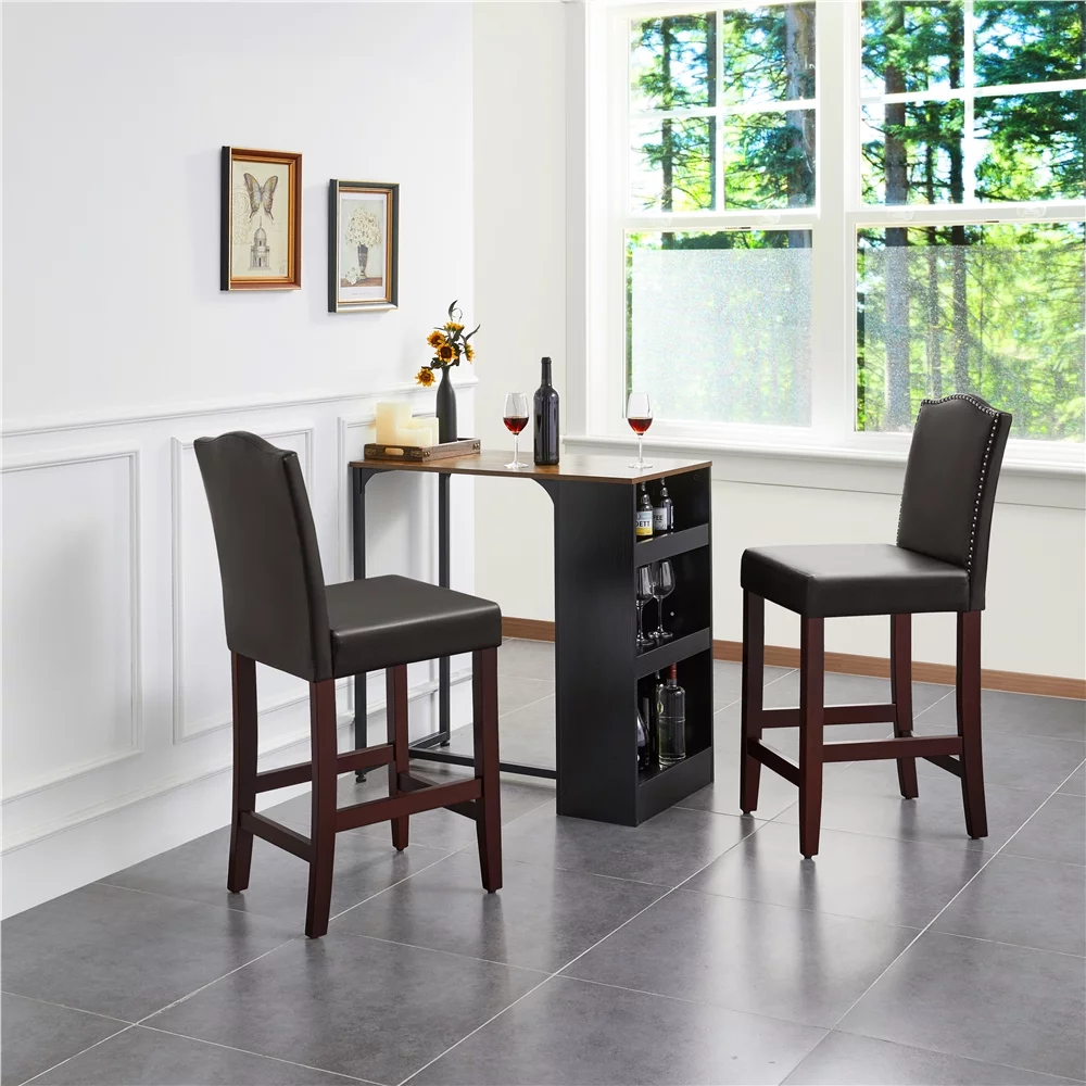 Easyfashion 2pcs Faux Leather Dining Chairs, Brown