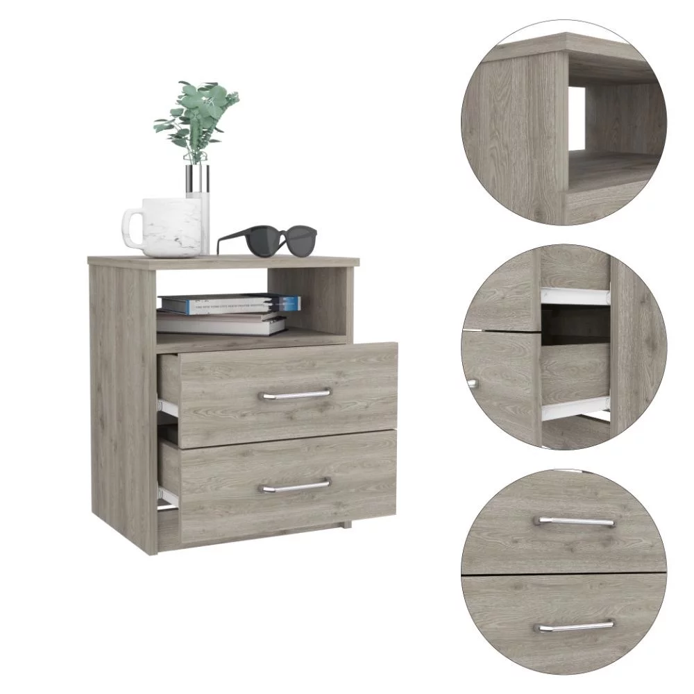 HomeRoots 477927 Modern & Stylish Particle Bedroom Nightstand, Light Grey