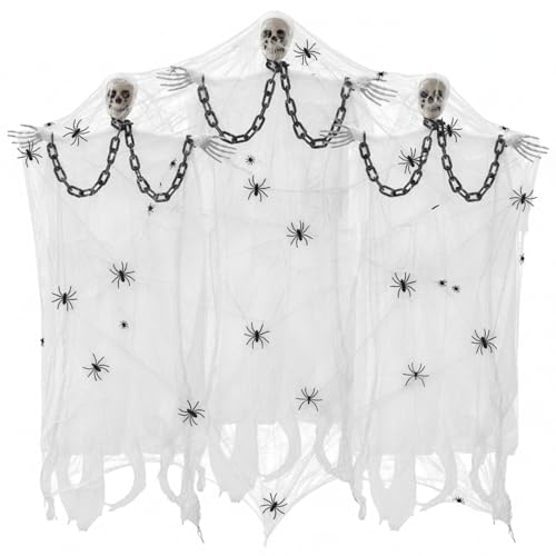 3 Pcs 39'' Halloween Decoration Hanging Grim Reapers with 1000 Sqft Spider Webs 60 Spider 3 Chain Halloween Skeleton Ghost Decor Scary Haunted House Prop Outdoor/Indoor(Scary Color)
