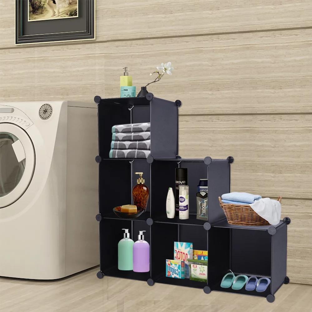 Topcobe Cube Storage Organizer, Book Shelf 6 Cube Storage Unit for Clothes, Plastic Cube Storage Shelves for Bedroom Living Room Office, Black